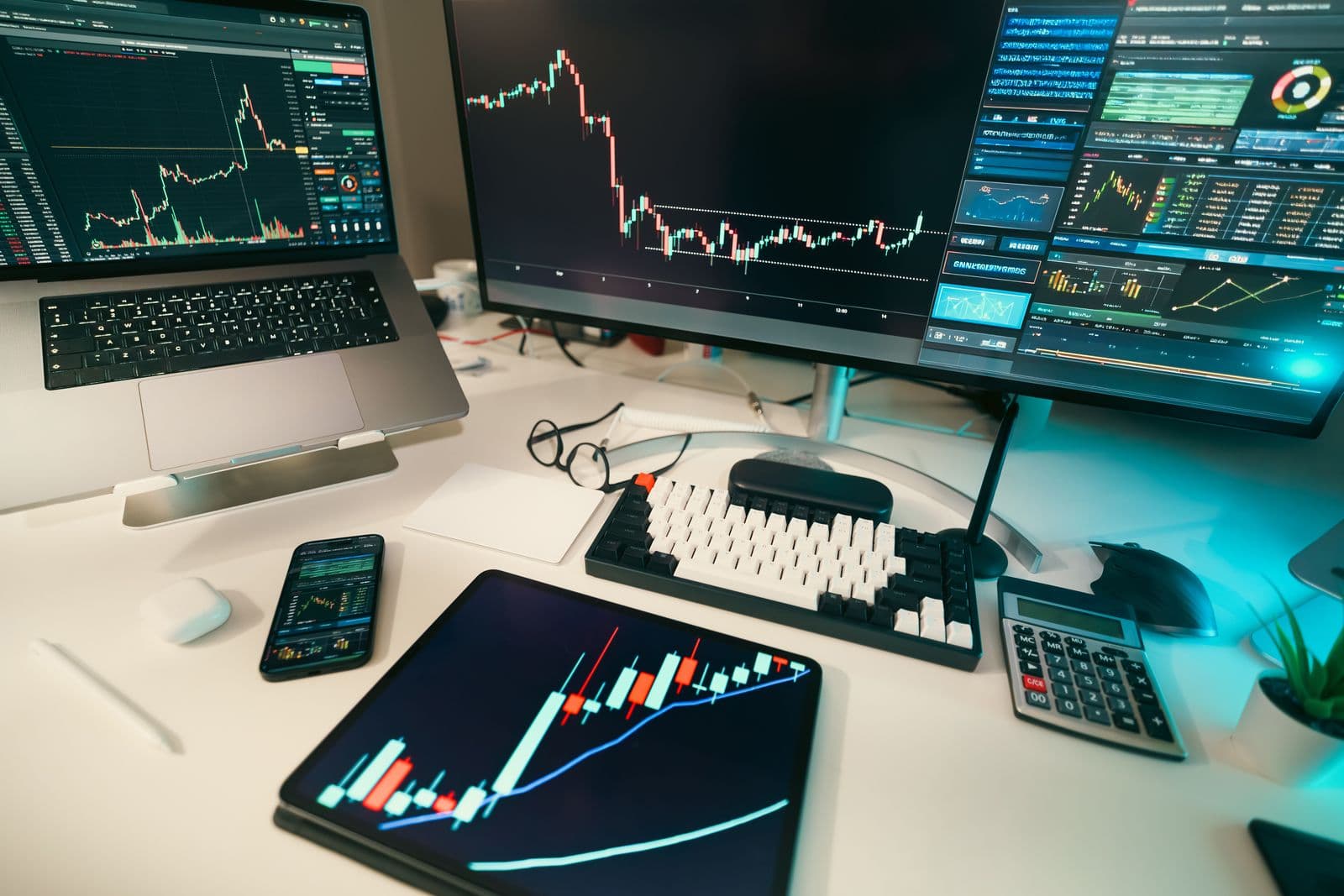 Stock-market charts on a trading desk